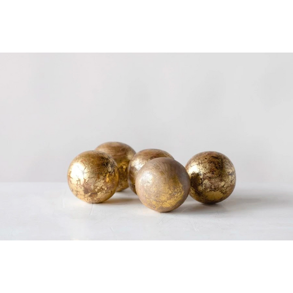 4" Round Mango Wood Orb, Gold Foil Finish