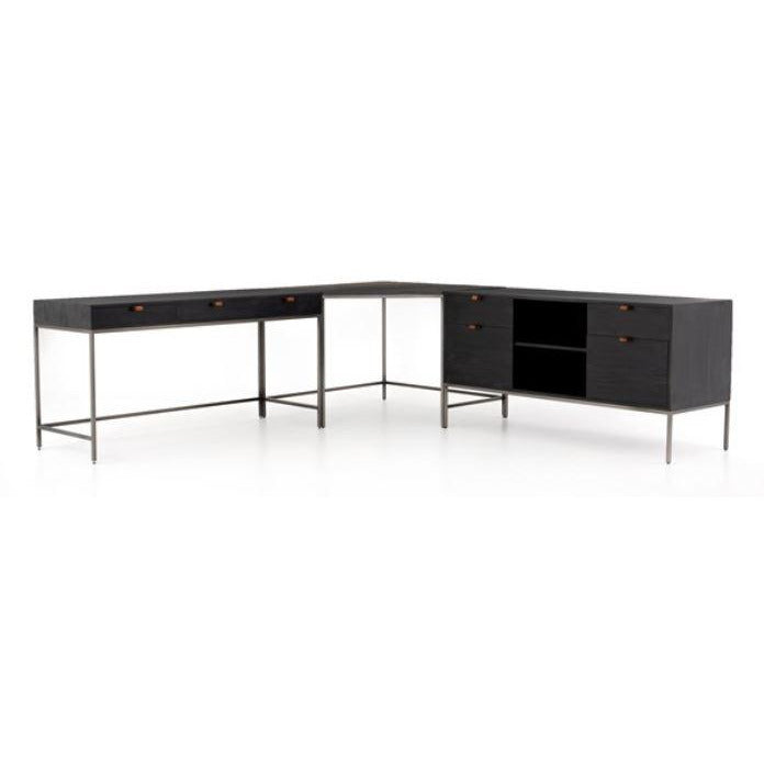 Trey Desk System with Filing Credenza - Black