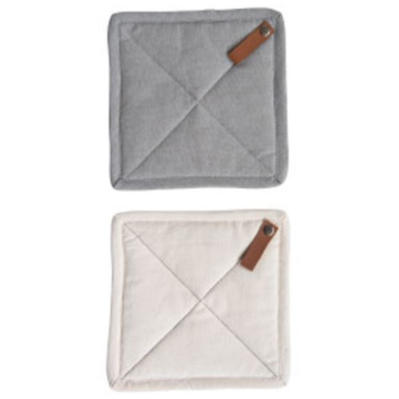 Square Cotton Pot Holder w/ Leather Loop, 2 Colours