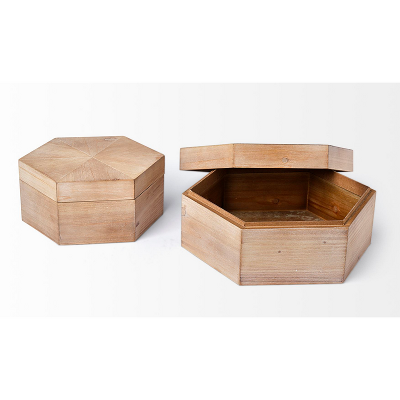 Elsa Wooden Hexagonal Boxes (Set of 2)