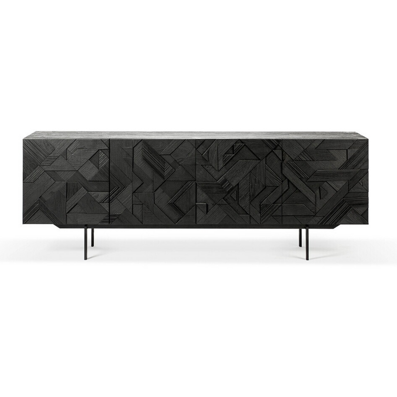 Teak Graphic Black Sideboard - 4 Doors