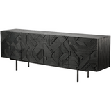 Teak Graphic Black Sideboard - 4 Doors