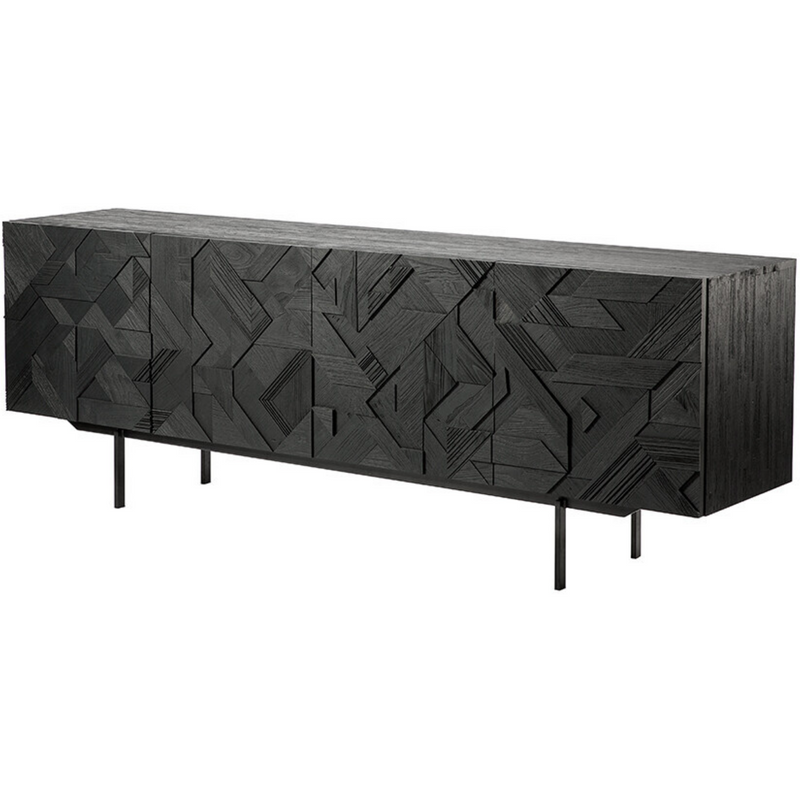 Teak Graphic Black Sideboard - 4 Doors