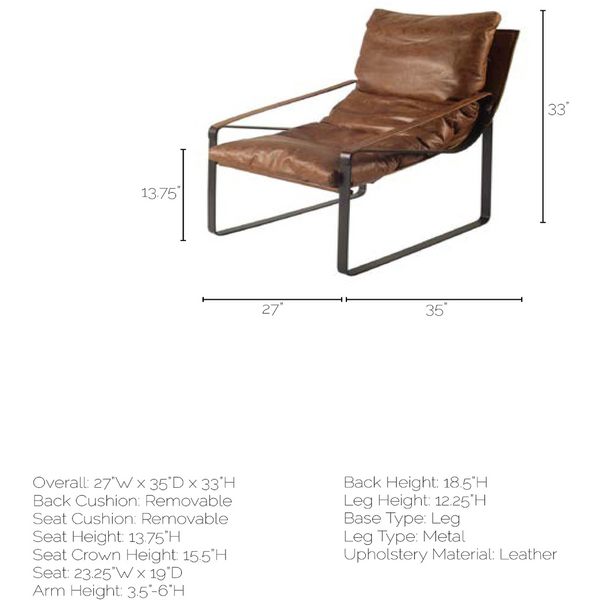 Hornet Accent Chair - Brown Leather