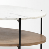 Larkin Oval Coffee Table - Marble and Medium Brown Wood Tabletop