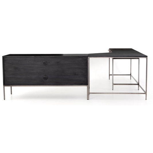 Trey Desk System with Filing Credenza - Black