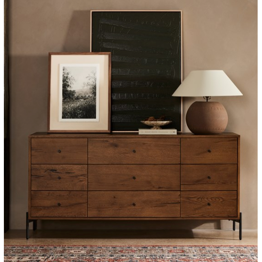 Eaton 9 Drawer Dresser - Amber Oak Resin