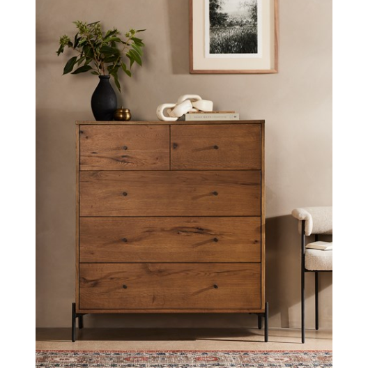 Eaton 5 Drawer Dresser - Amber Oak Resin