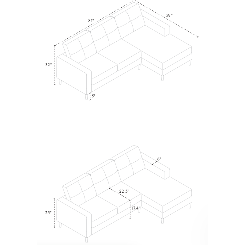 Solo 2 piece sectional sofa with left hand chaise