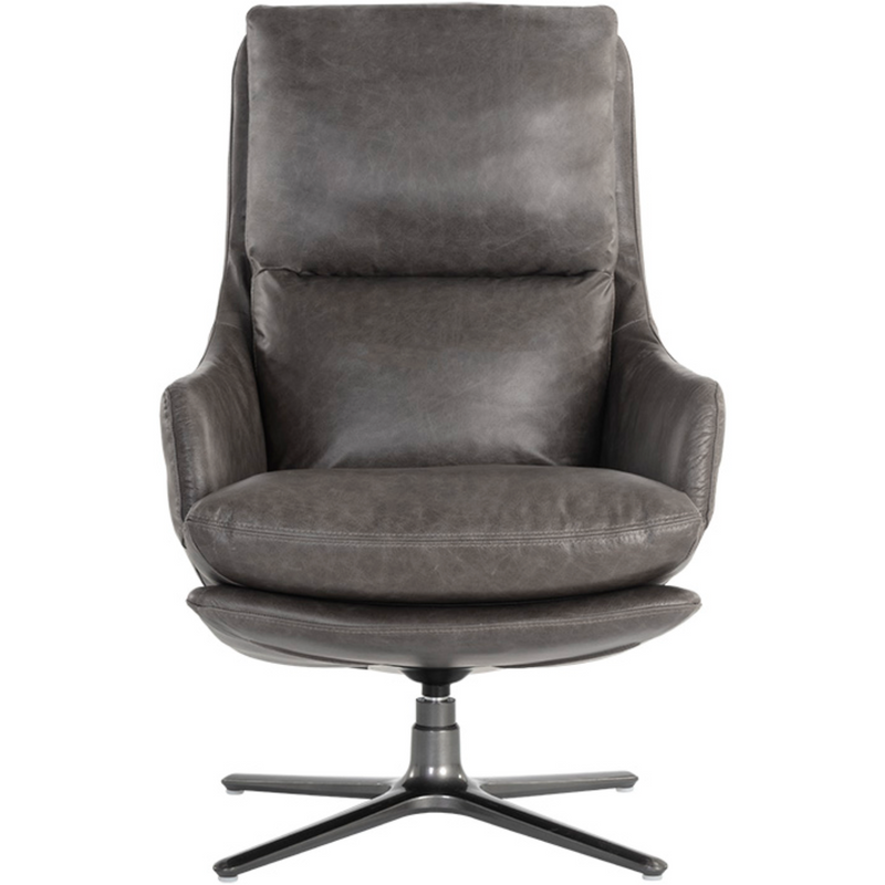 Cardona Swivel Lounge Chair - Gunmetal and Marseille Concrete Leather