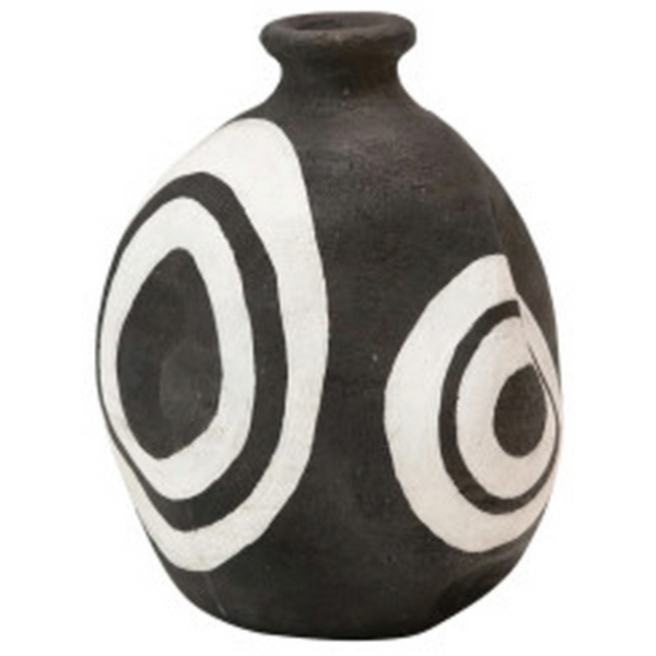 Handmade Terra-cotta Vase w/ Circles, Black & White