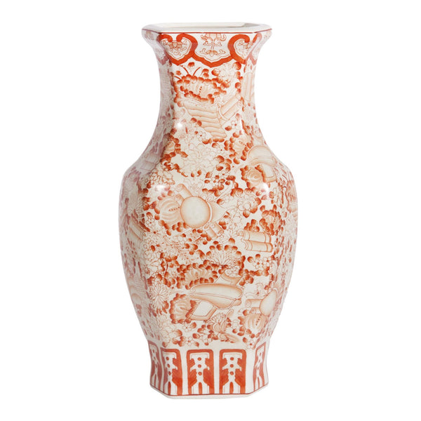 Traditional Chinese Ceramic Orange & Cream Vase