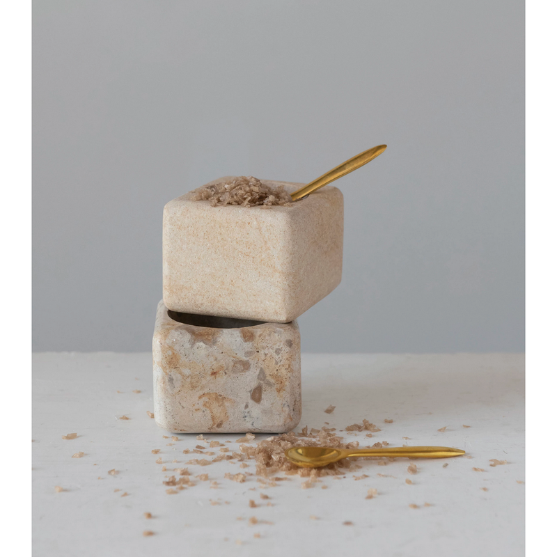 Marble/Sandstone Pinch Pot with Brass Spoon