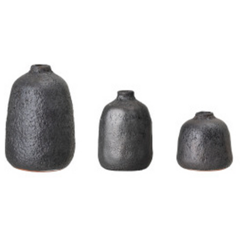 Terra-cotta Vases, Matte Metallic Reactive Glaze, Set of 3