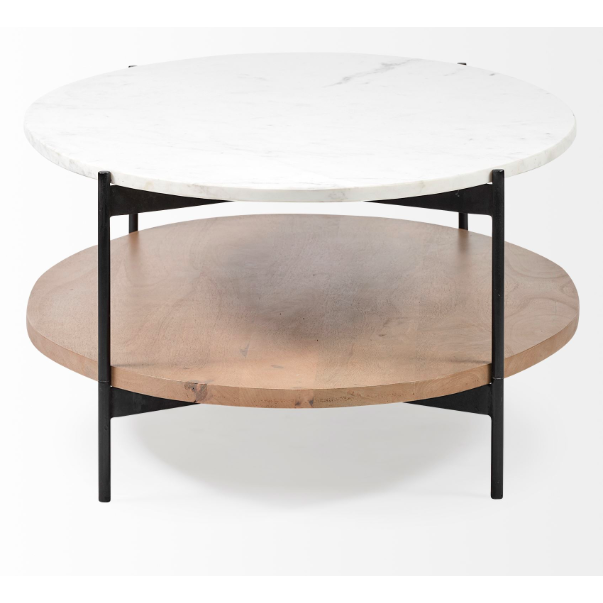 Larkin Oval Coffee Table - Marble and Medium Brown Wood Tabletop