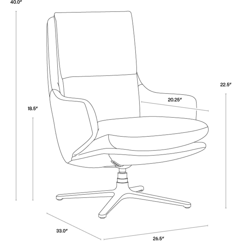 Cardona Swivel Lounge Chair - Gunmetal and Marseille Concrete Leather