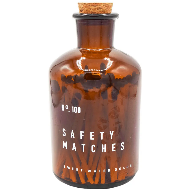 Black Safety Matches - Medium Amber Apothecary Jar