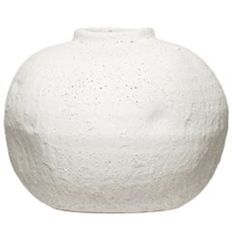 Terra-cotta Organic Shaped Vase, Volcano Finish, Matte White