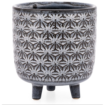 Star Glazed Black Ceramic Planter 5.25" x 6"