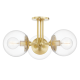 Meadow 3 Pendant Semi Flush - Aged Brass