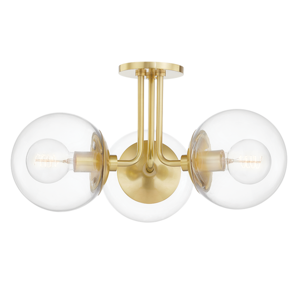 Meadow 3 Pendant Semi Flush - Aged Brass