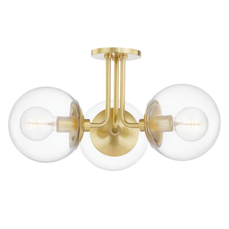 Meadow 3 Pendant Semi Flush - Aged Brass