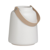 Lido Matte White Ceramic Vase with Leather Handle 6"h