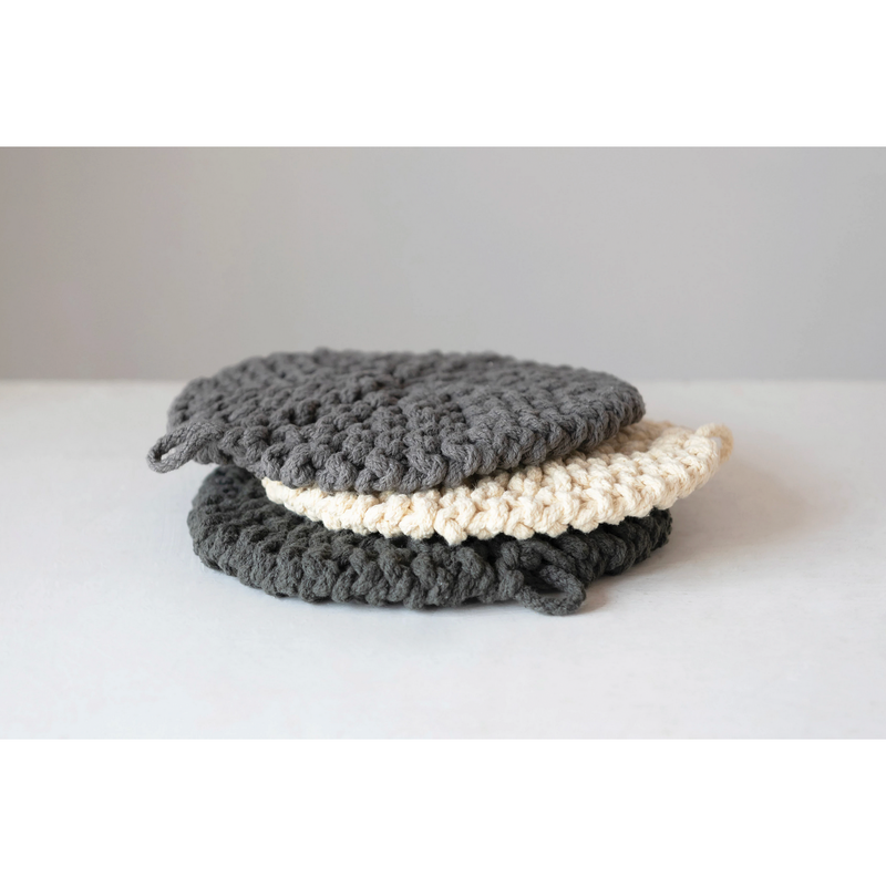 Round Cotton Crocheted Pot Holder, 3 Colours